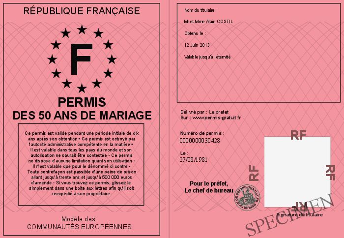 diplome 50 ans de mariage gratuit